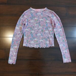 Sugar Thrillz Cute Kawaii Pink Rainbow Long Sleeve Mesh Crop Top Size Small